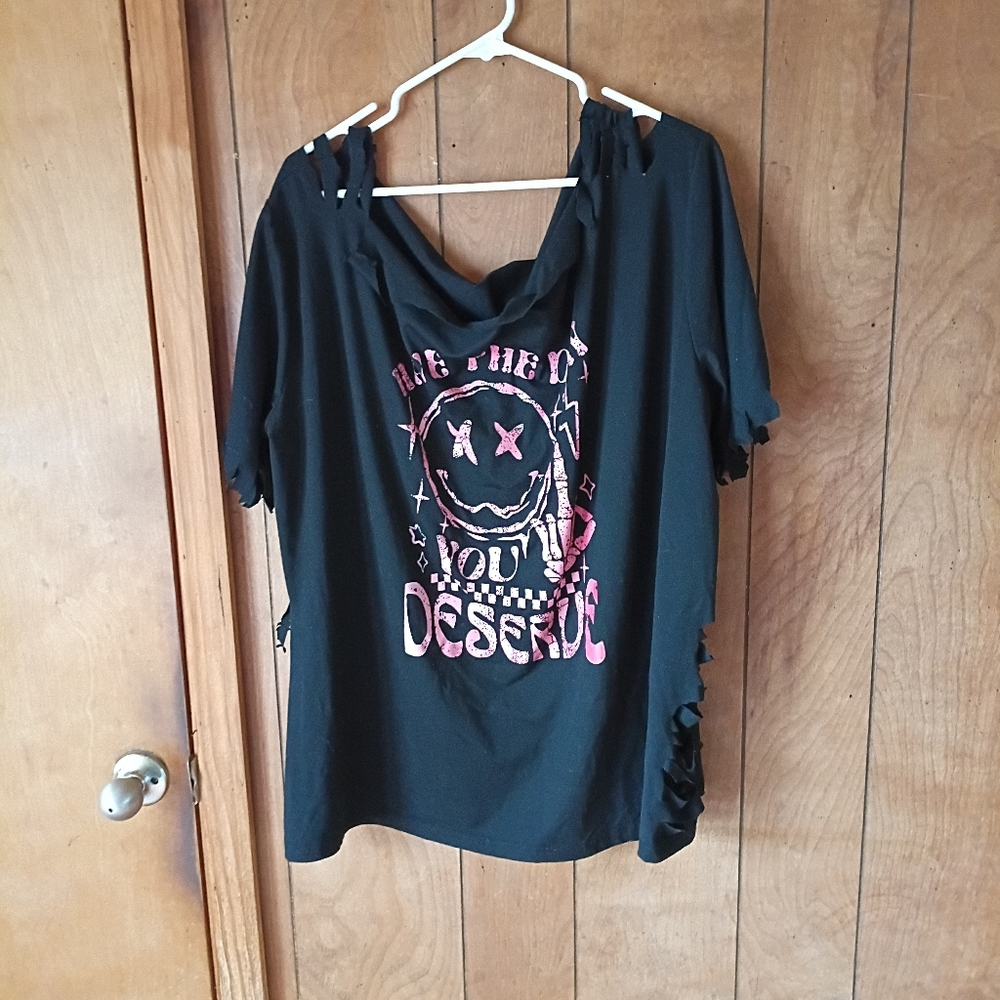 Plus Size 3X Black “Have The Day You Deserve” Distressed Graphic Top Edgy Grunge